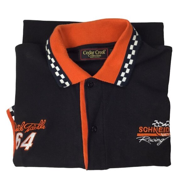 Dick Trickle Schneider National Racing Polo Shirt NASCAR Size Large Checkerboard - Picture 10 of 10